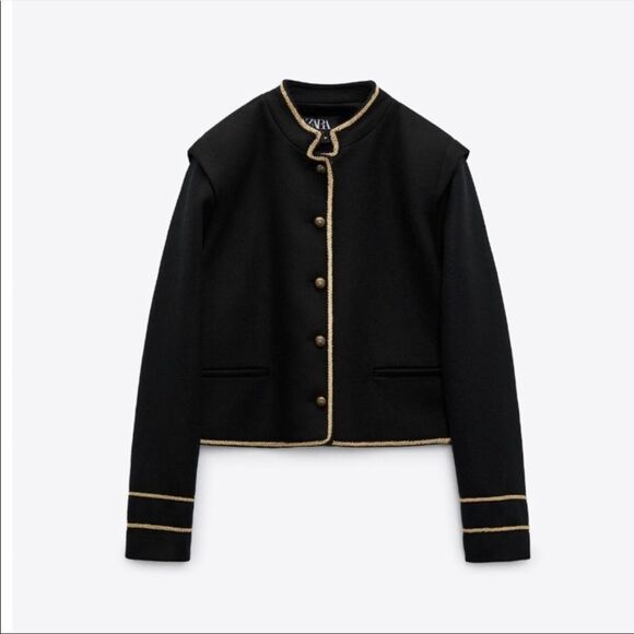 ZARA CROPPED JACKET WITH GOLD DETAILS - Picture 11 of 13
